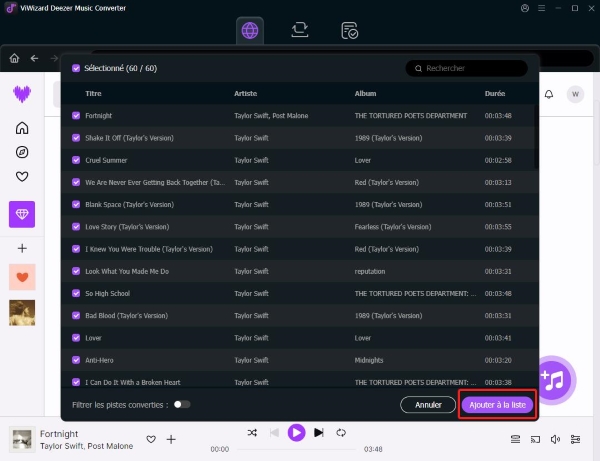 ajoutez des chansons Deezer
