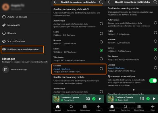 activer Spotify lossless sur mobile