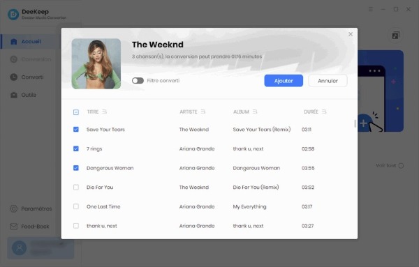 ajouter les chansons à la liste