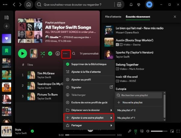 ajouter à une autre playlist