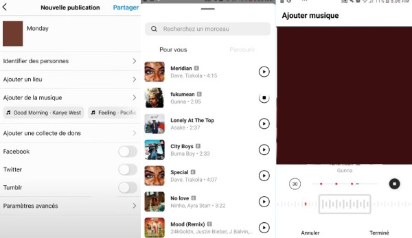 ajouter une musique à une publication