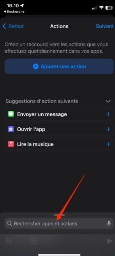 ajouter une action dans raccourci