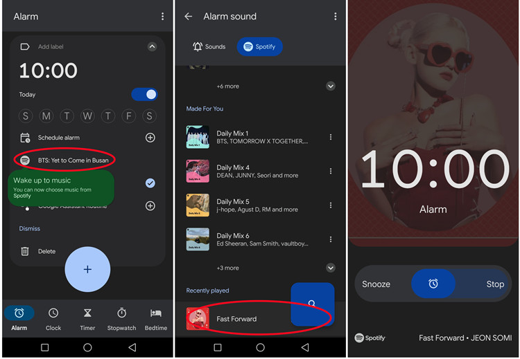 régler spotify comme alarme sur android