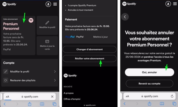 résiliation spotify premium