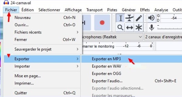 exporter en mp3 via audacity