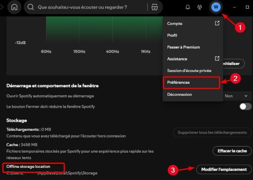 Modifier l'emplacement Spotify