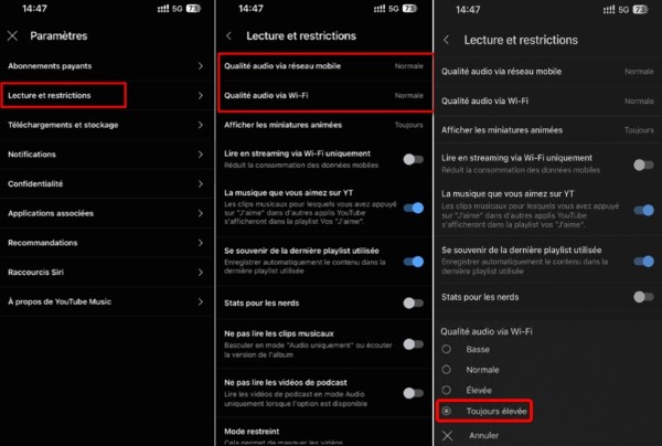 choisir la qualité audio sur YouTube Music