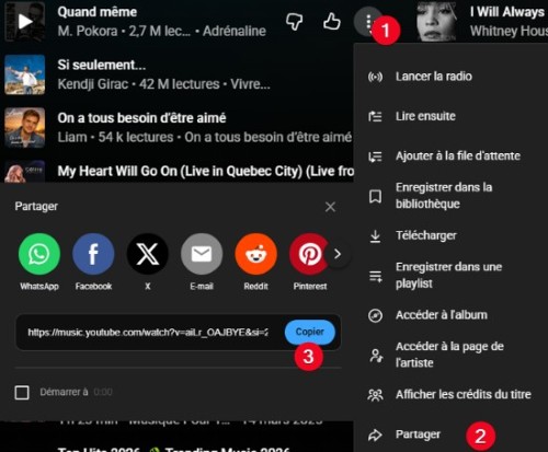 copier URL de YouTube music
