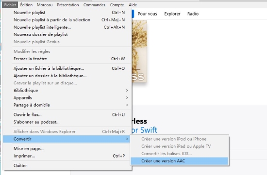 créer un version AAC
