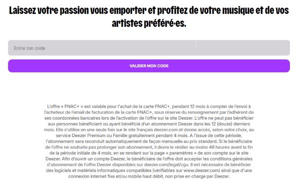 activer deezer premium fnac+