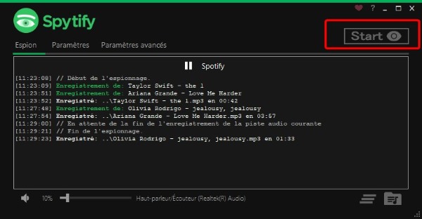 spytify commence l'enregistrement