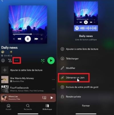demarrer un jam spotify via playlist