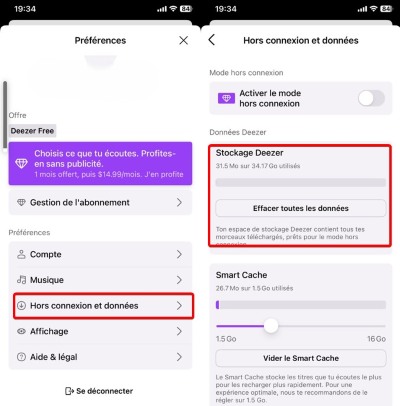 effacer toutes les données deezer