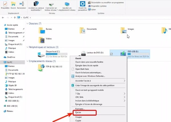Éjecter clé USB