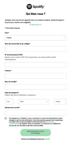 formulaire de vérification sheerID