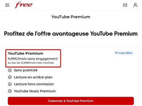 youtube premium avec free