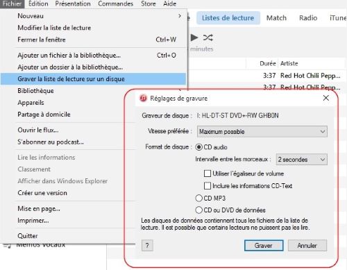 graver musique avec itunes