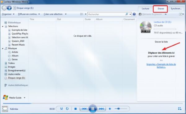 gravure avec lecteur windows media