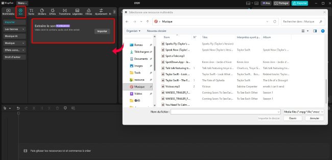 importer un fichier audio dans Capcut