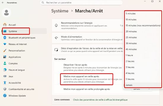 mettre votre ordinateur en veille