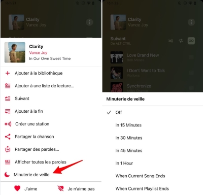 Minuterie de veille Apple Music Android