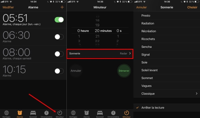 minuteur sur iPhone