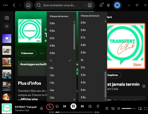 Modifier la vitesse de lecture des podcasts sur Spotify