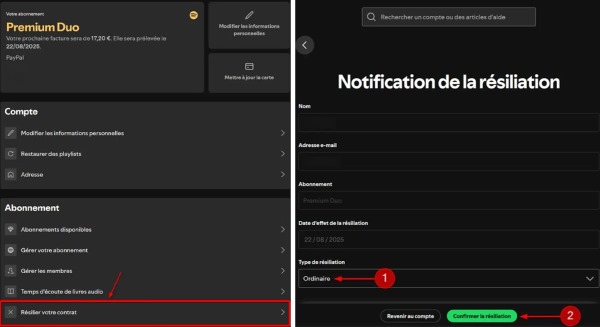 notification de la résiliation