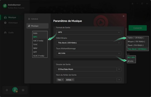 régler les paramètres