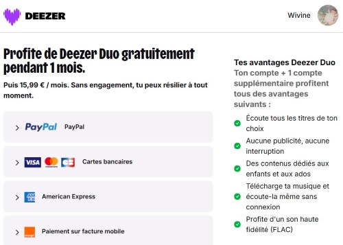 profiter deezer duo pendant 1 mois
