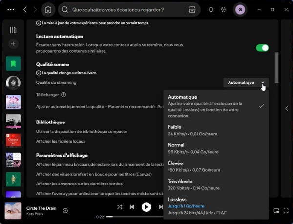 qualte audio spotify sur ordinateur