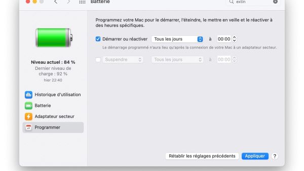 reglage du temps de veille