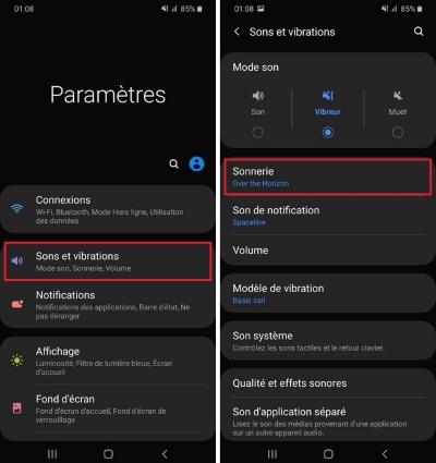 régler sonnerie sur android