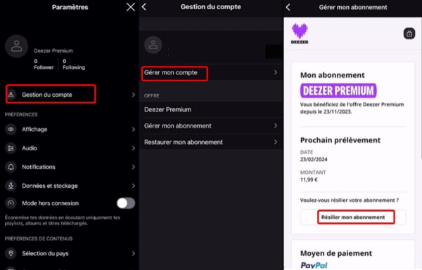 résilier mon abonnement deezer