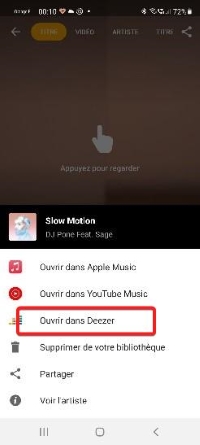 Shazam ouvrir dans deezer