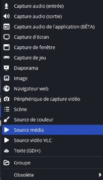 sélectionnez la source multimédia OBS