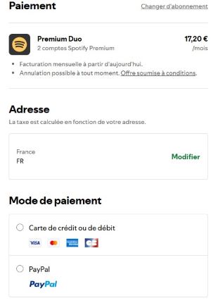 Spotify Premium duo paiement