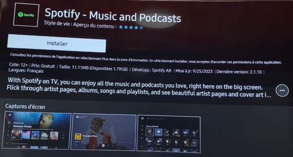 Spotify sur Samsung tv