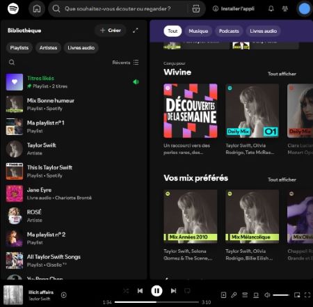 Interface du Spotify web Player