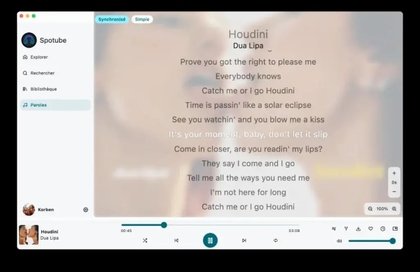 Spotubel paroles en temps reel