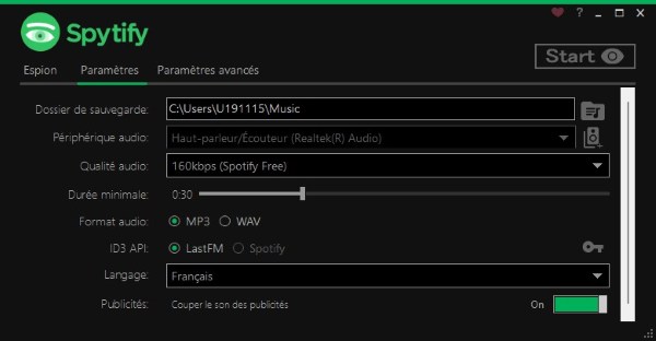 paramètre de spytify