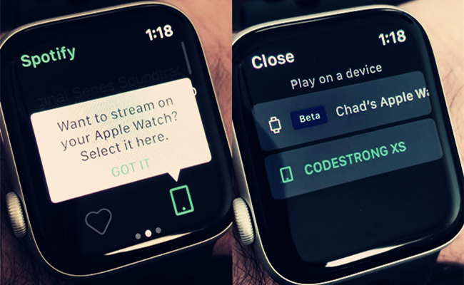 diffuser spotify sur l'apple watch