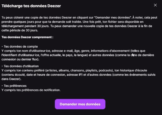 Télécharger tes données deezer