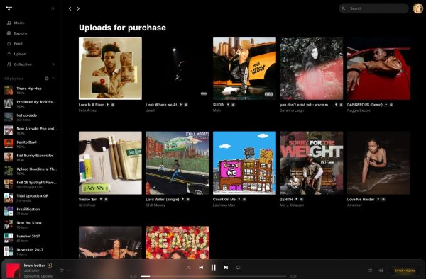 Tidal uploads for purchase