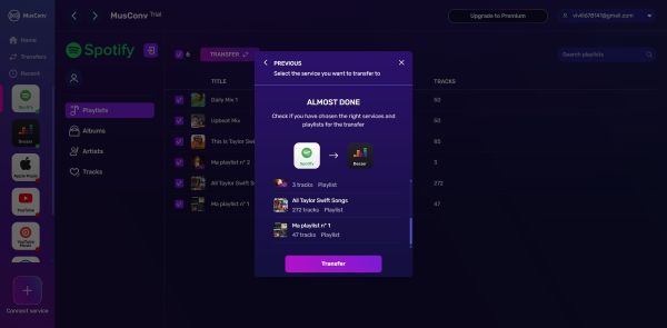 transférer musique Spotify vers Deezer avec musconv