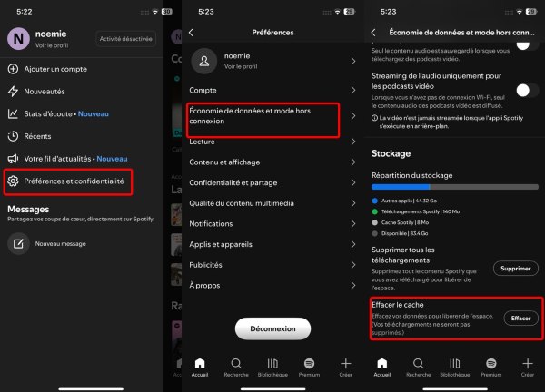 vider le cache spotify iphone