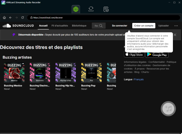 Connectez-vous à votre compte Soundcloud